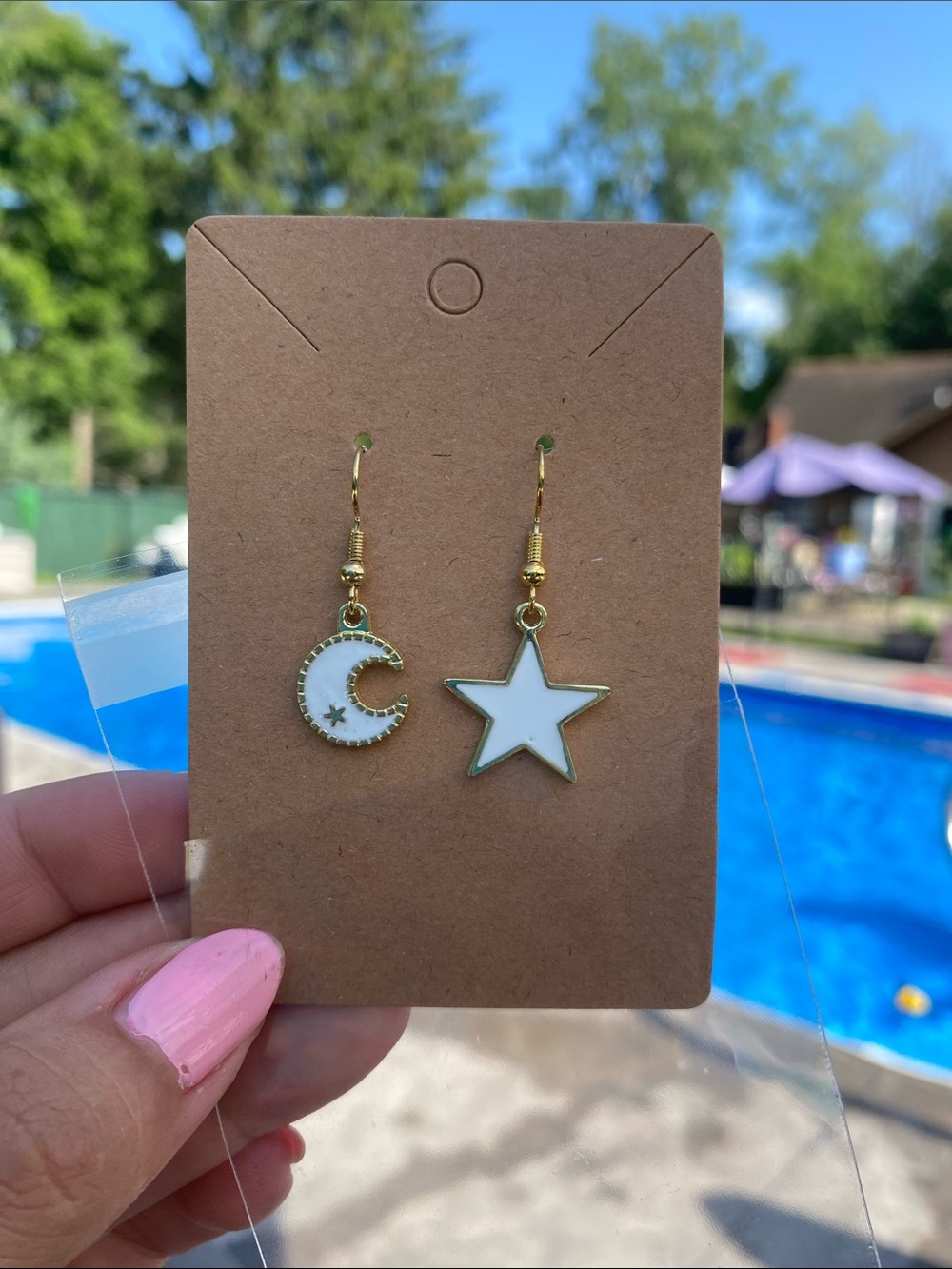 White Star & Moon Kids' Dangle Earrings - Gold Trim
